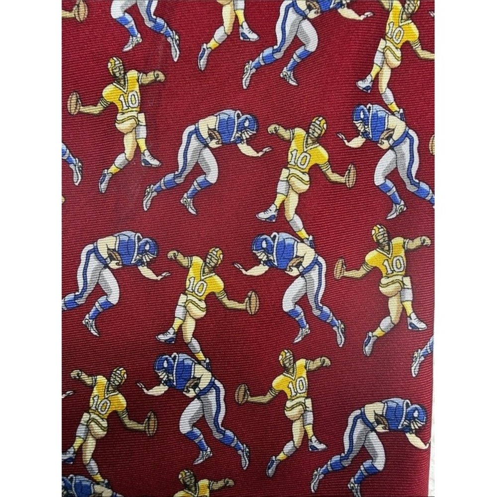 Vintage Football Player Silk Tie Men's Burgundy Sports Graphic Necktie 57" - Picture 3 of 4